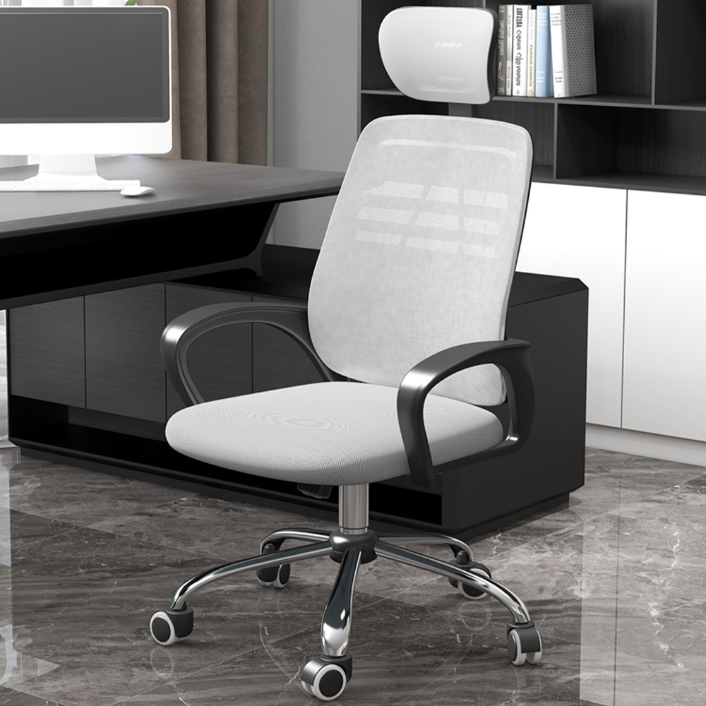 Portland Grey Mesh Office Chair with Rotatable Headrest Image 1