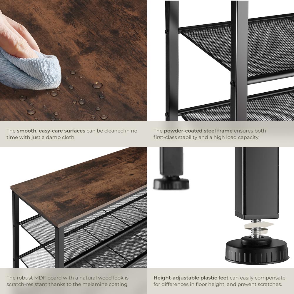 tectake Sheffield 4 Grid Shelf Dark Wood Shoe Rack Image 5