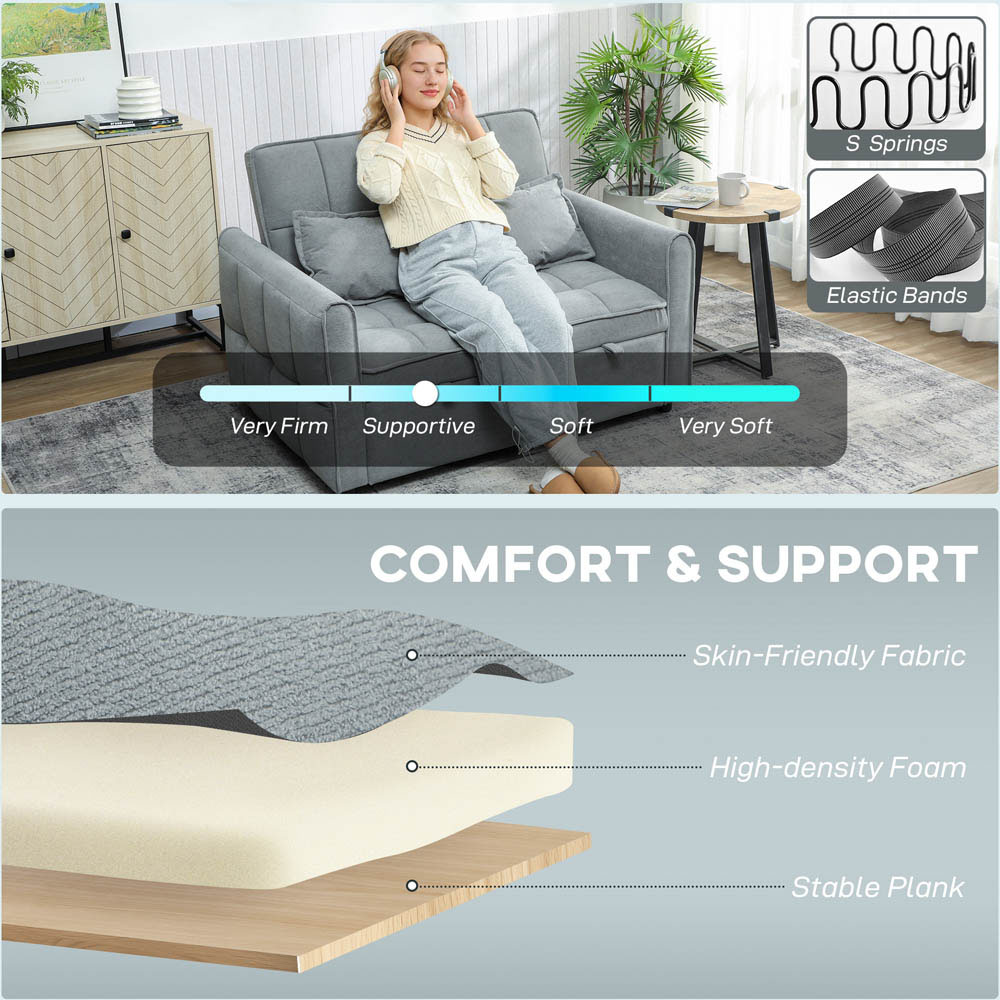 Portland 2 Seater Grey Pull Out Sofa Bed with Adjustable Backrest Image 6