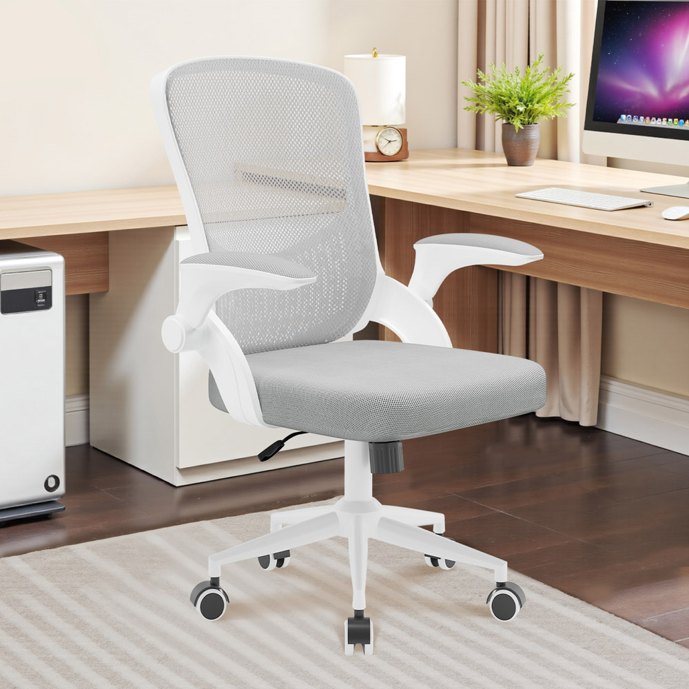 Rattrix Grey Mid-Back Mesh Office Chair with Flip-Up Armrests and Lumbar Support Image 4