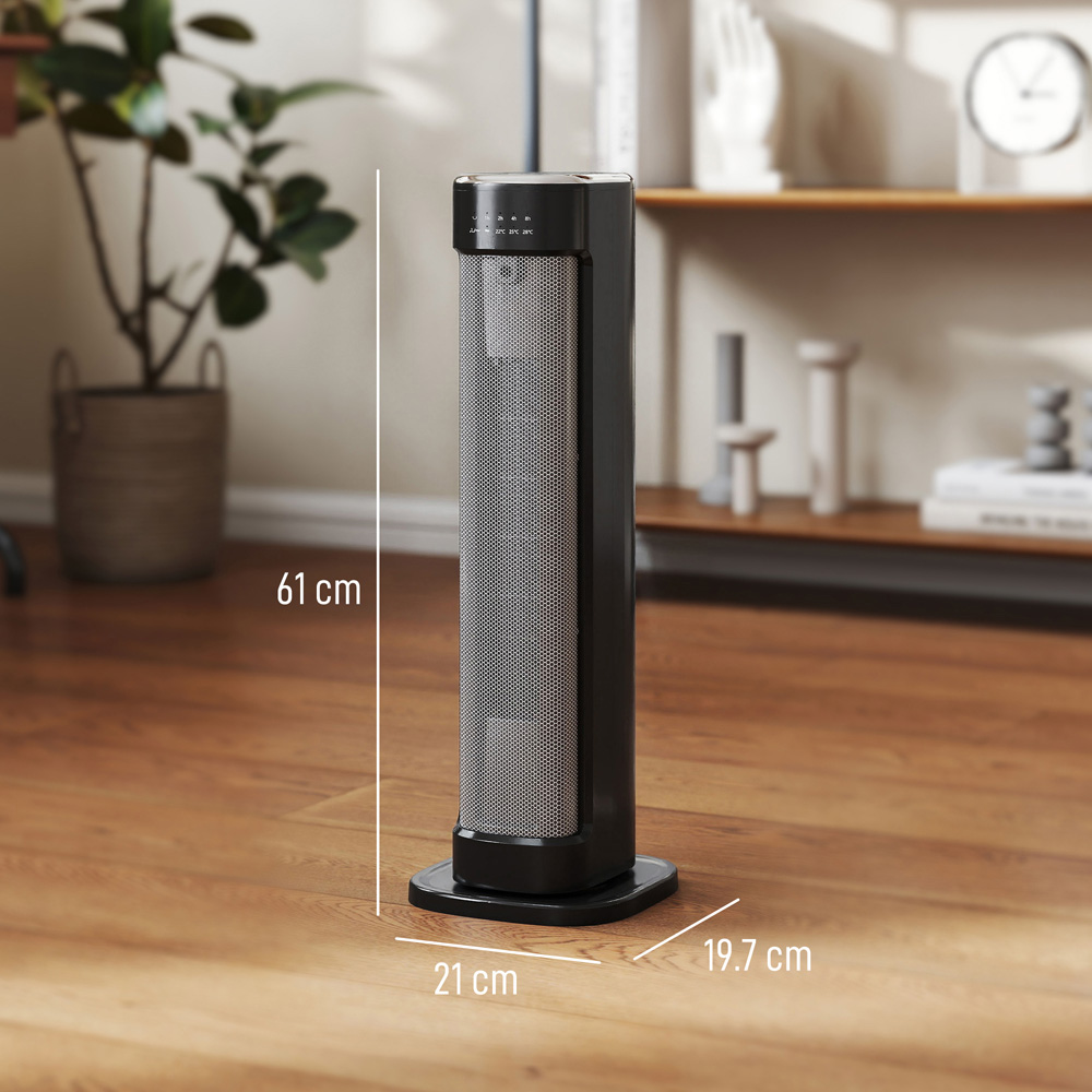 HOMCOM Black Ceramic Electric Fan Space Heater with Timer 2000W Image 9