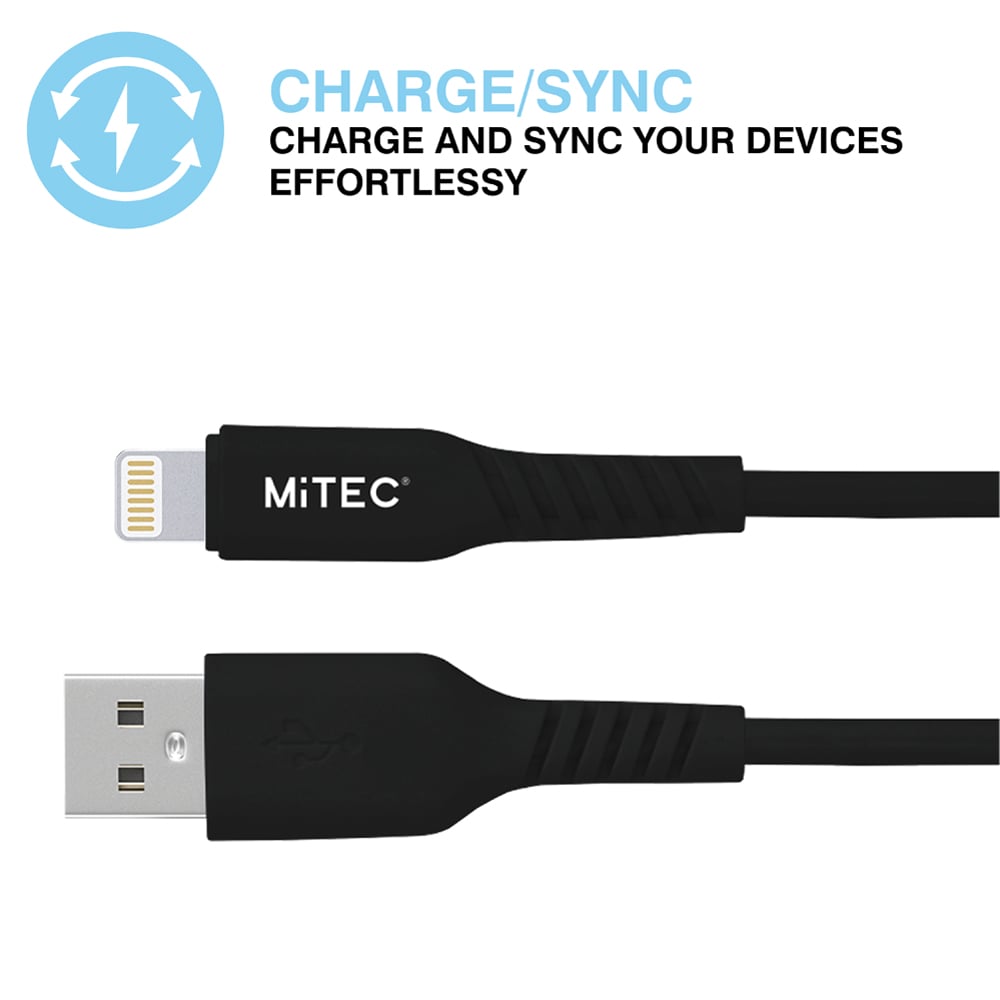 MiTEC 2m Black Braided MFI Lightning Cable Image 4