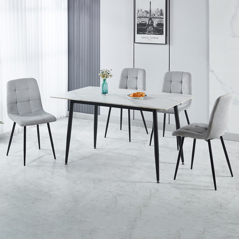 Seconique Fenton 4 Seater Dining Set White and Light Grey Fabric Image 1