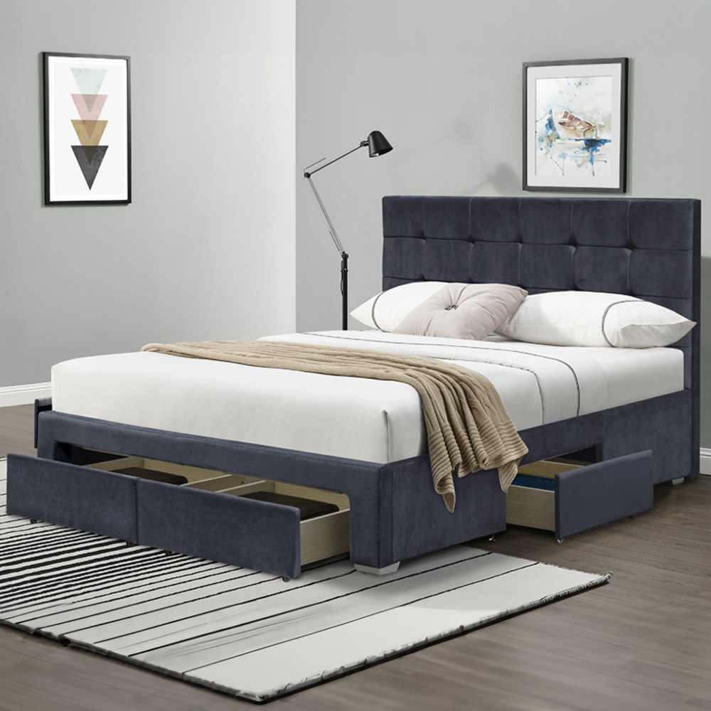 Brooklyn Grey Plush Velvet 3 Piece Bedroom Furniture Set Image 2