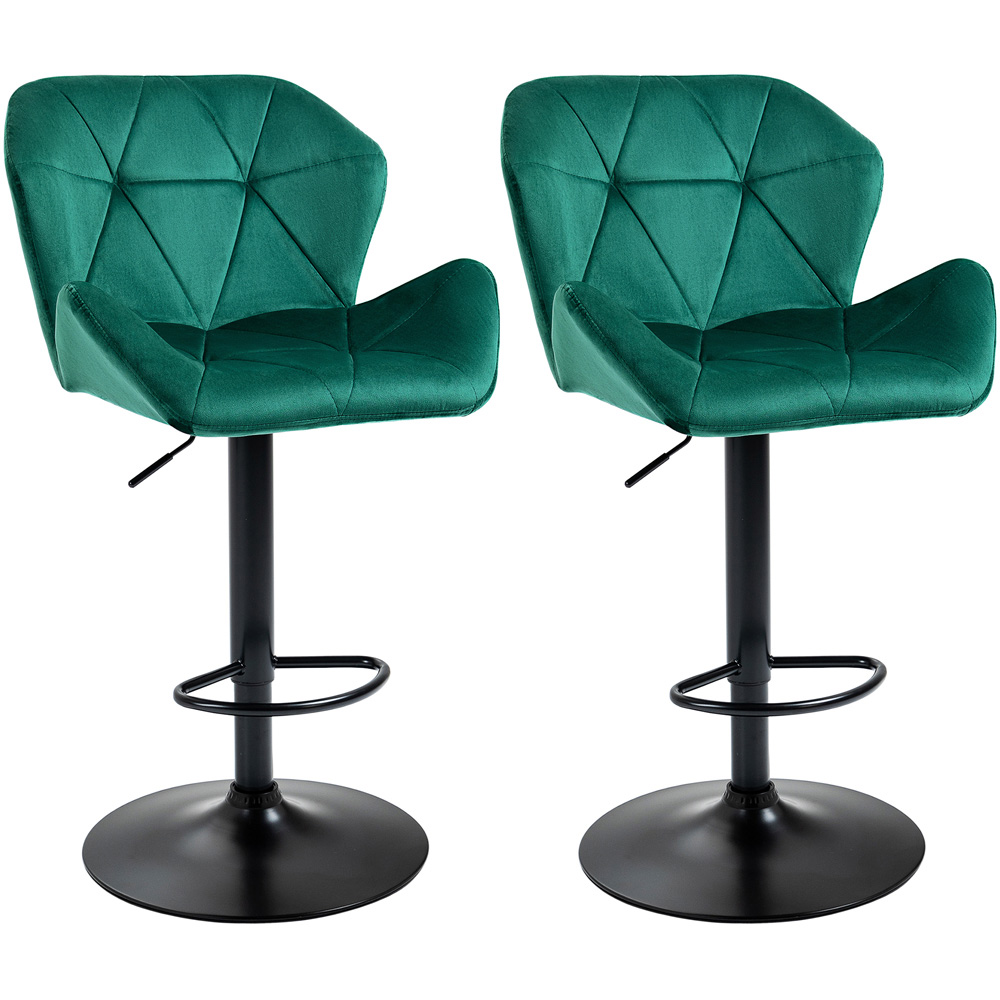 Portland Green Luxurious Velvet Touch Bar Stool Set Of 2 Image 2