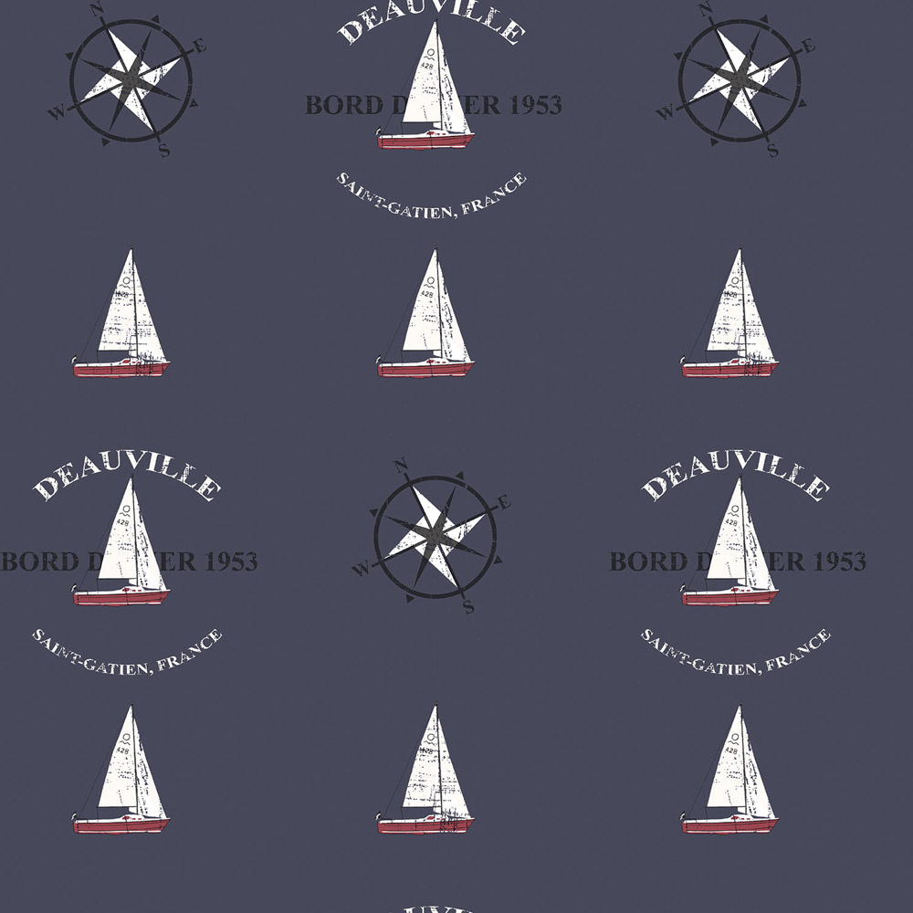 Galerie Deauville 2 Boats and Compass Red White and Black Wallpaper Image 1