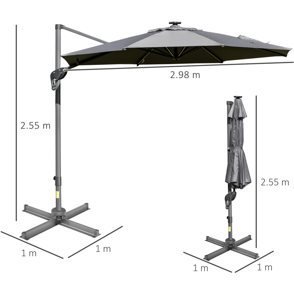 Outsunny Grey LED Crank and Tilt Roma Parasol with Cross Base 3m Image 7