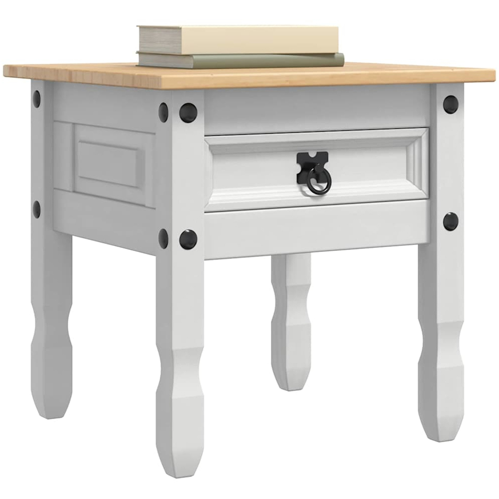 vidaXL Corona Single Drawer White Solid Pine Wood End Table Image 3