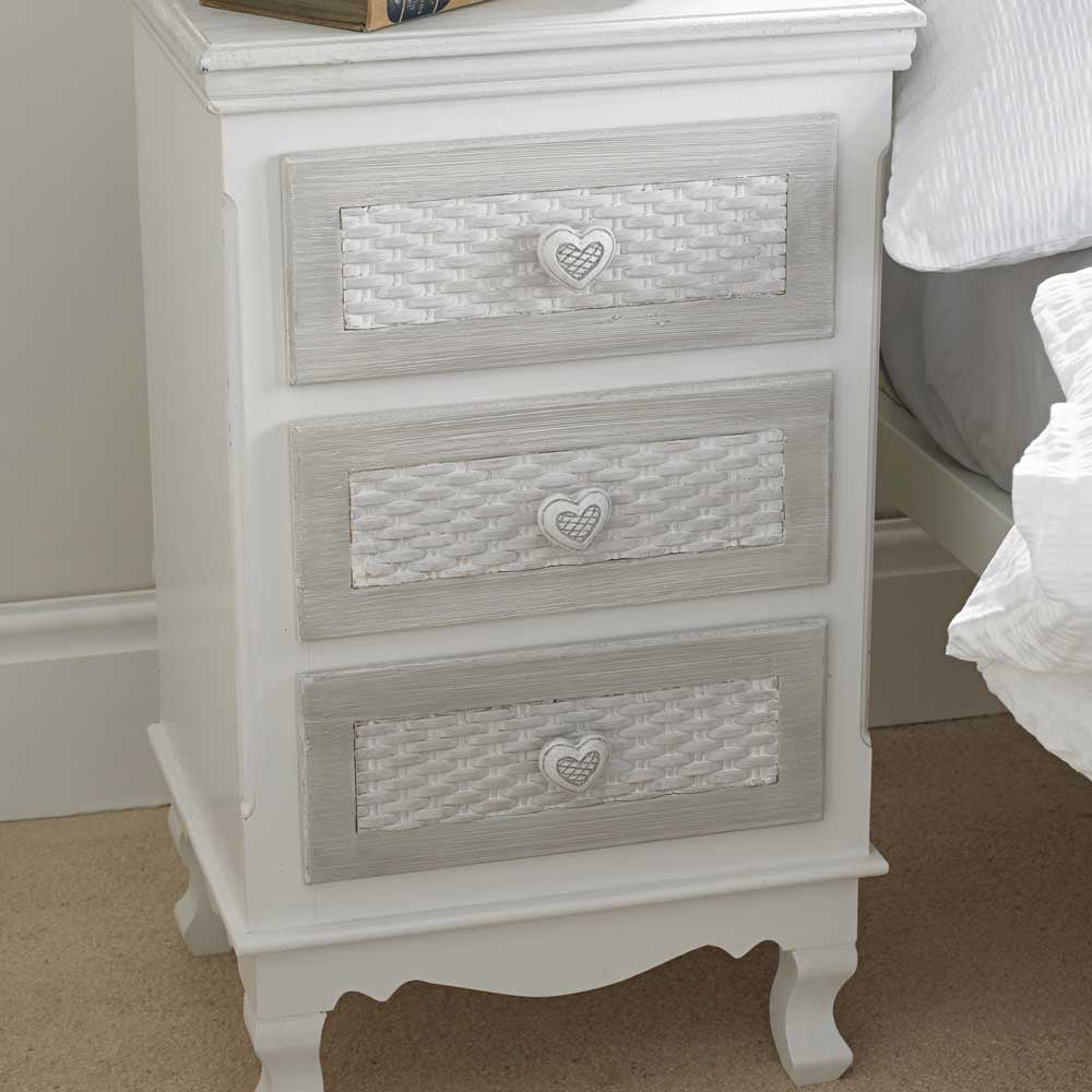 Brittany 3 Drawer White and Grey Bedside Table Image 1