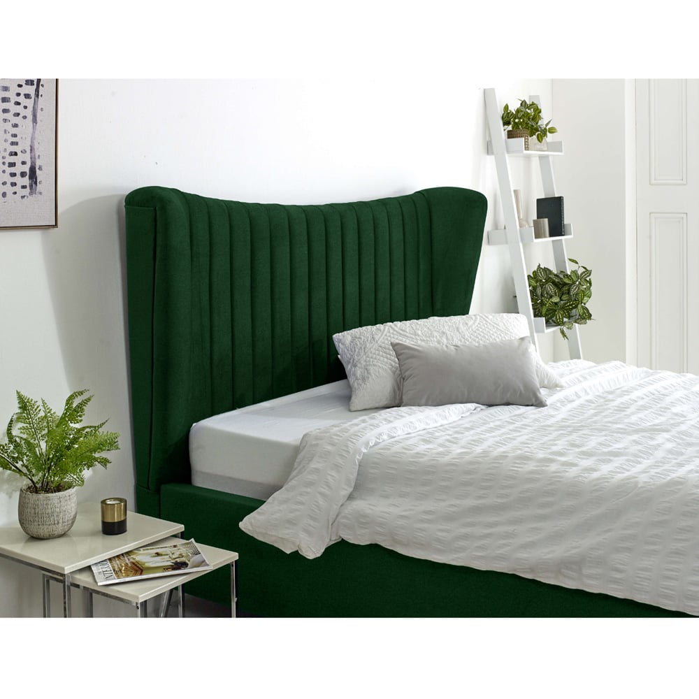 Eleganza Tatum King Size Green Plush Velvet Bed Frame with Headboard Image 3