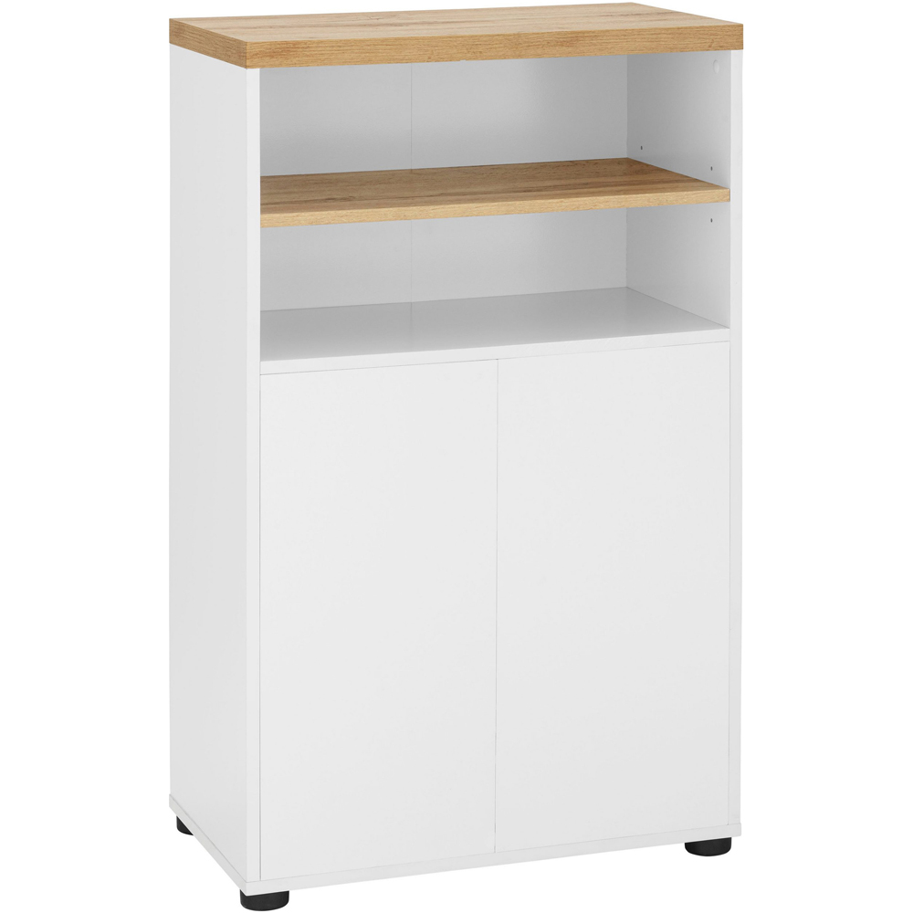 Loft24 Thessa 2 Door 2 Open Shelf White Oak Storage Cabinet Image 2