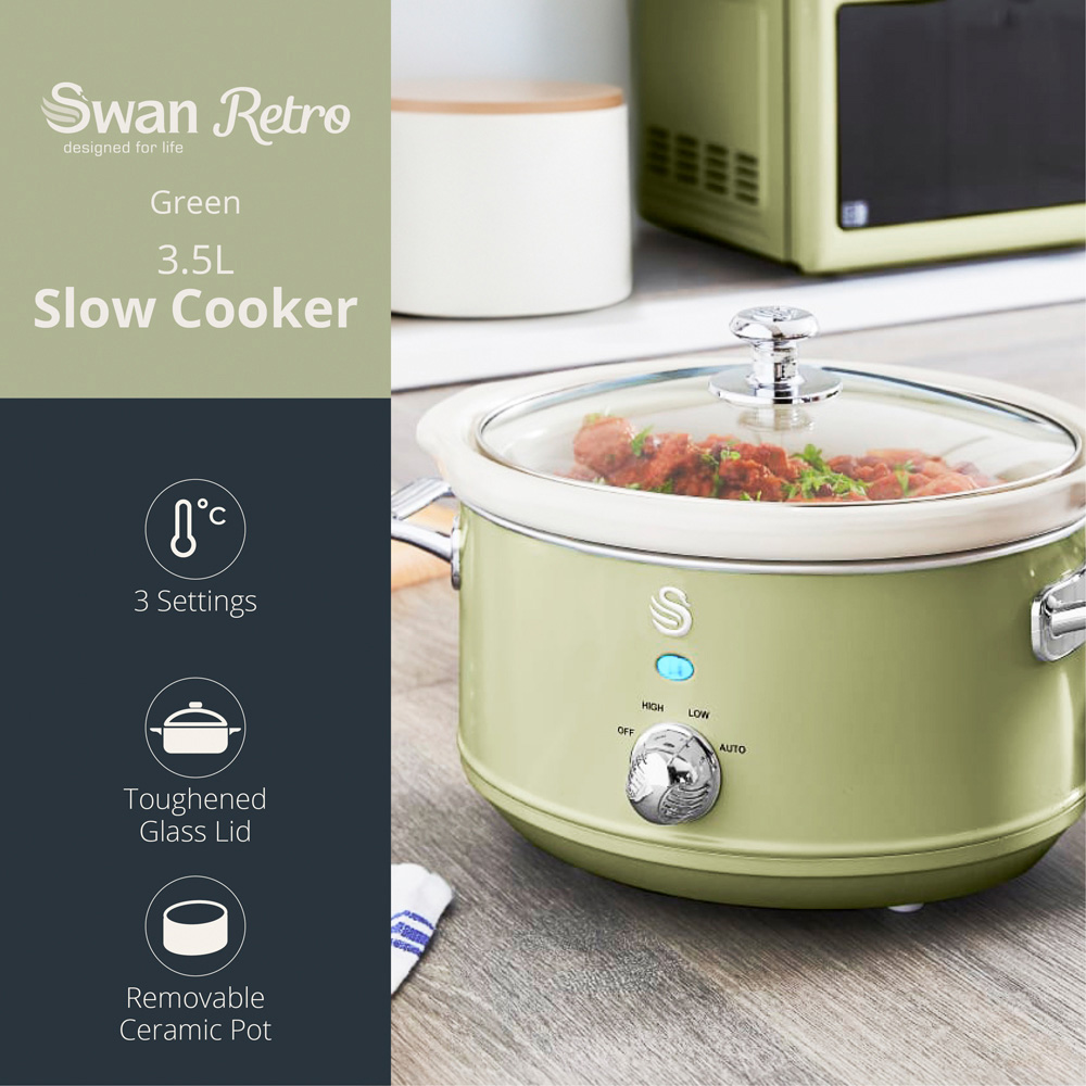 Swan SF17021GN Retro Green 3.5L Slow Cooker Image 2