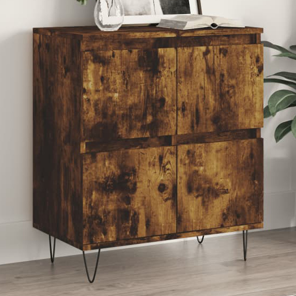 vidaXL 4 Door Smoked Oak Sideboard with Metal Legs Image 1