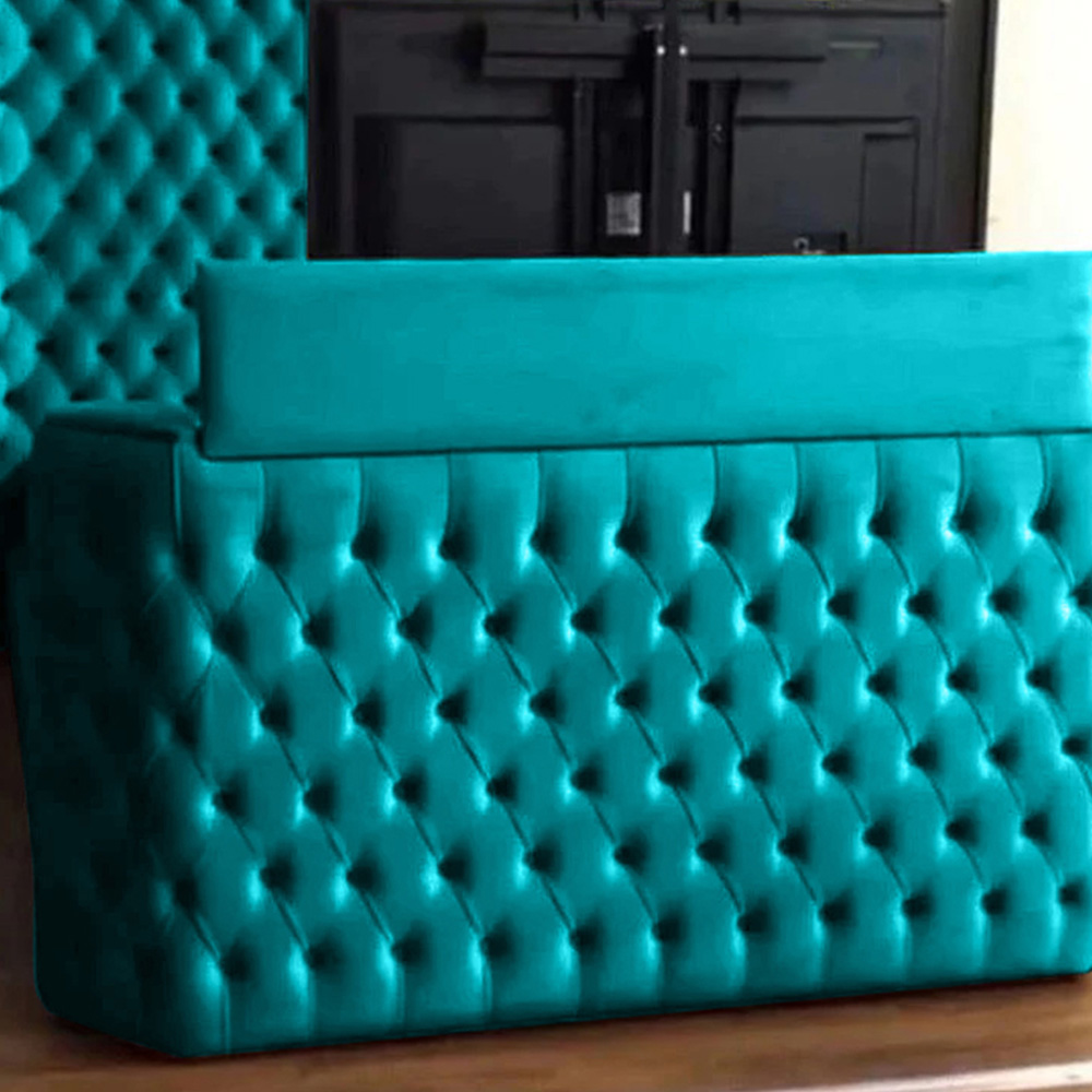 Eleganza Home Elisa Double Teal Plush Velvet TV Bed Frame with Curved Headboard Image 3