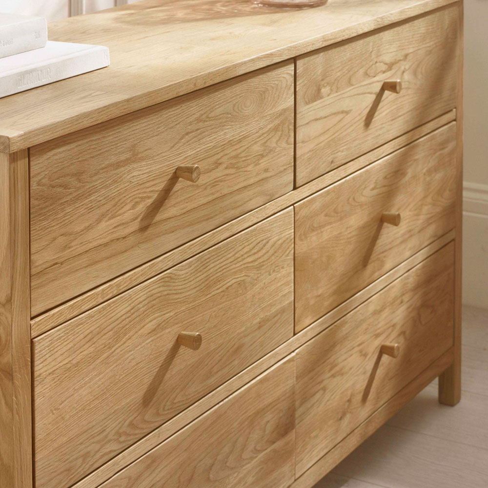 Julian Bowen Coxmoor 6 Drawer Solid Oak Wide Chest of Drawers Image 7