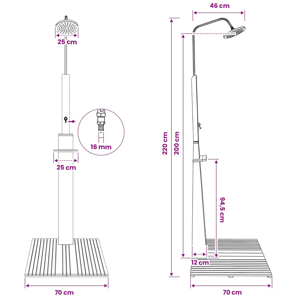 Walplus Brown and Silvery Eucalyptus Hardwood and Steel Outdoor Shower with Hose 220cm Image 7