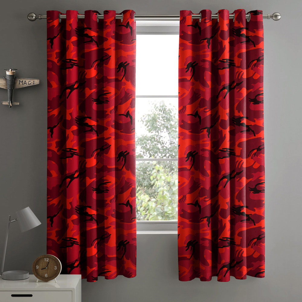 Velosso Red Camouflage Pencil Pleat Curtains 168 x 137cm Image 1
