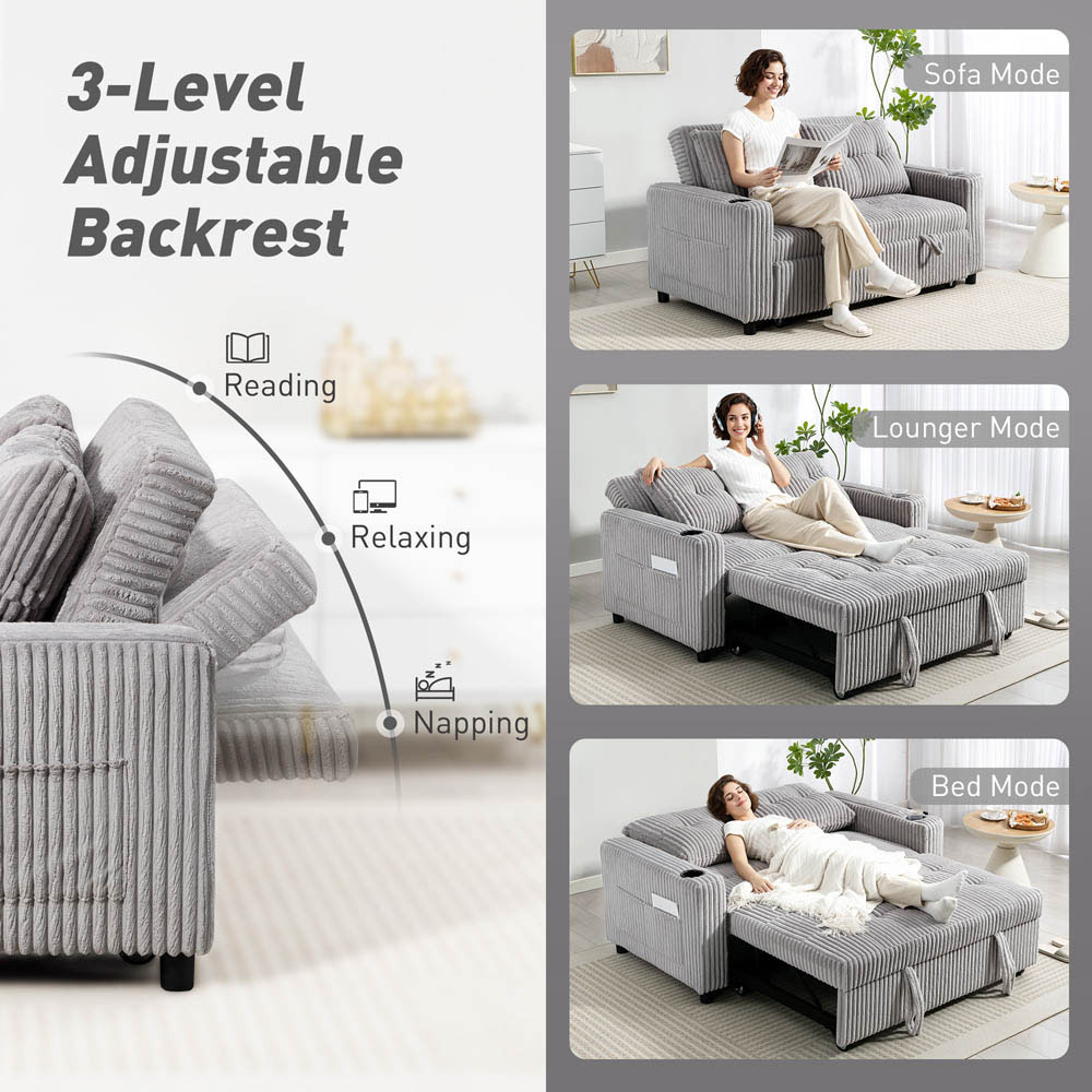Portland 2 Seater Light Grey Pull Out Sofa Bed  Image 3