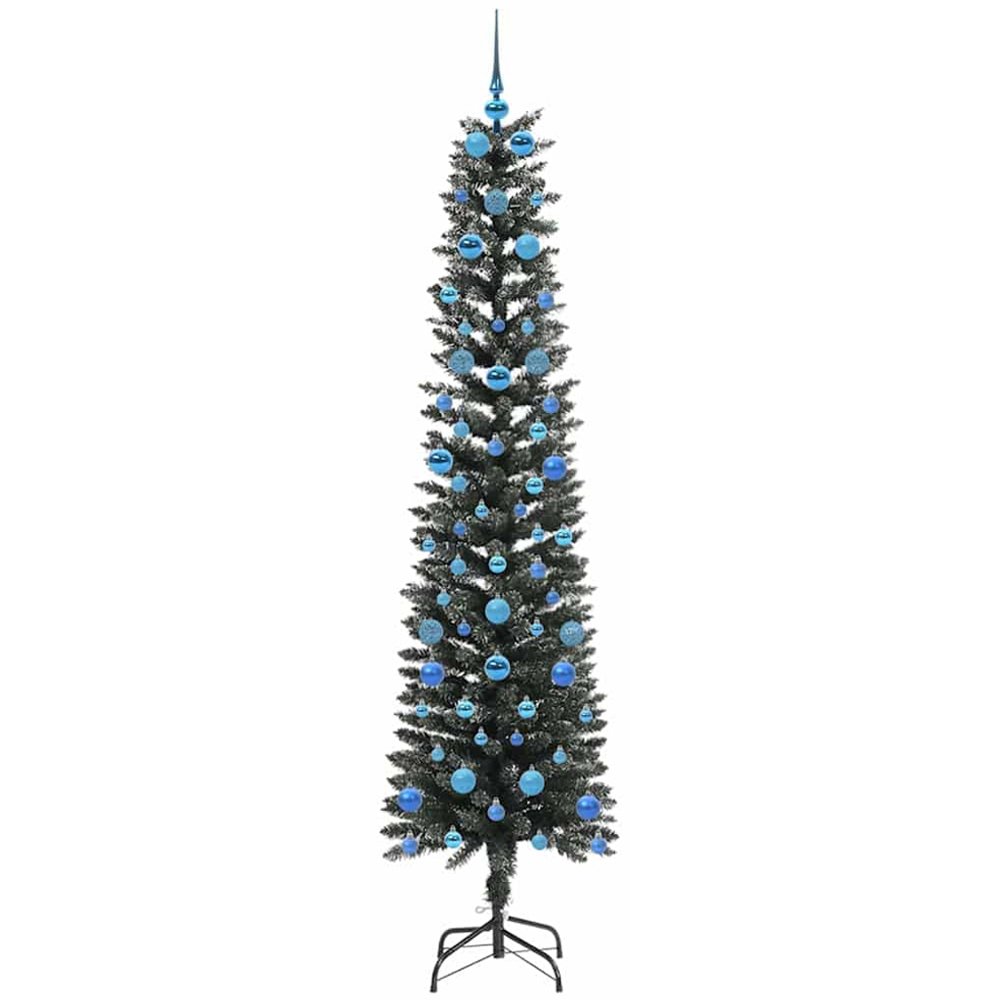 vidaXL Pre-Lit Blue Baubles Green Artificial Christmas Tree 7ft Image 4