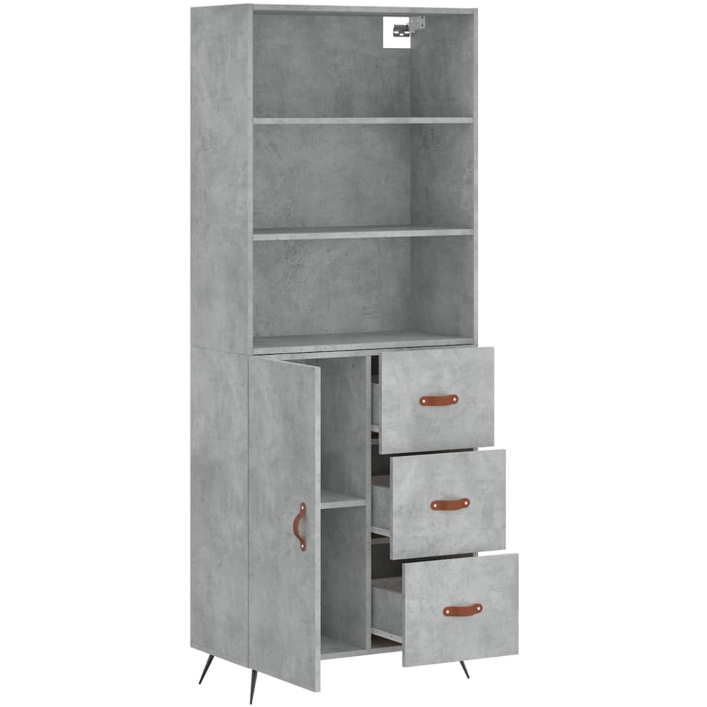 vidaXL Single Door 3 Drawer 3 Shelf Concrete Grey Highboard Image 4