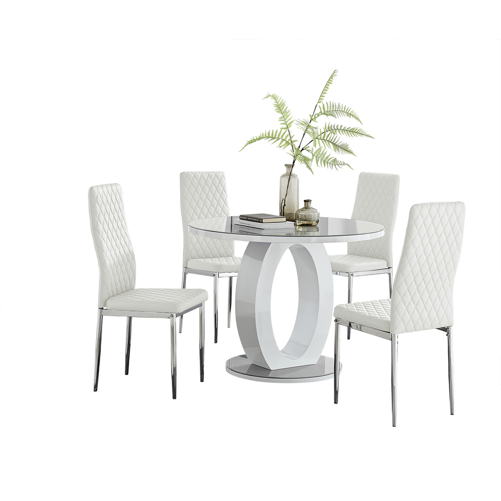 Furniturebox Lucia Valera 4 Seater Round Dining Set Grey Gloss White and Chrome Image 2