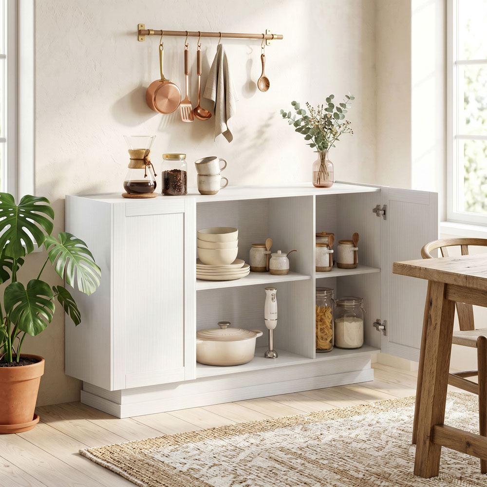 HOMCOM 2 Door 2 Shelf White Modern Sideboard Buffet Cabinet Image 3