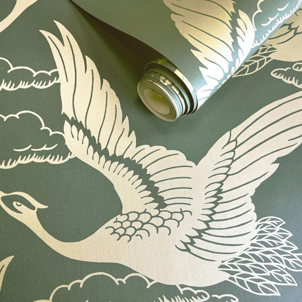 Holden Green Metallic Cranes Wallpaper Image 2
