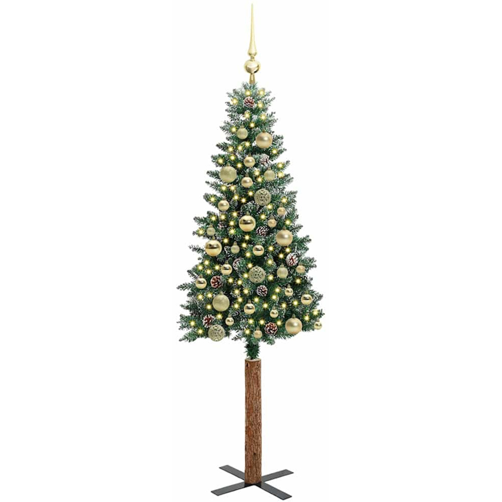 vidaXL Green Snow Flocked Artificial Christmas Tree with Pinecones LEDs Gold Ornaments 5ft Image 1