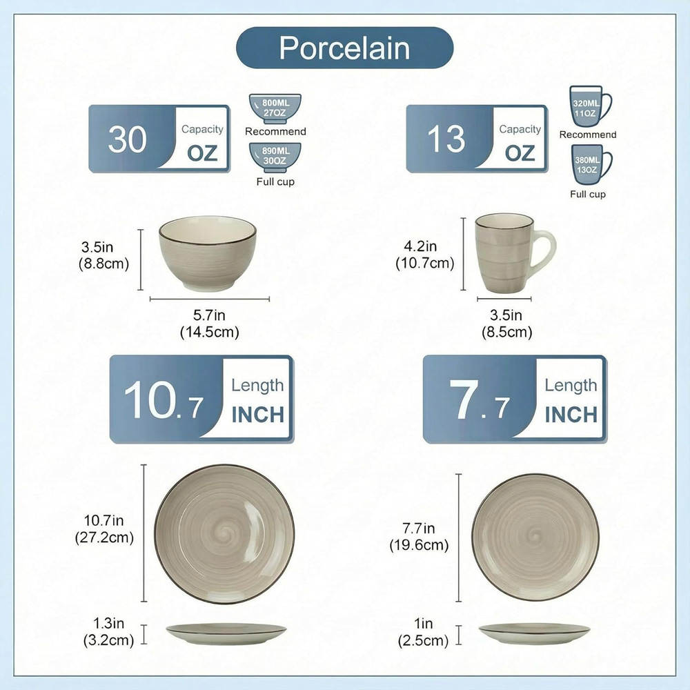 Alivio Spiral Glaze Chocolate Lead-Free Porcelain 16 Piece Dinner Set Image 7