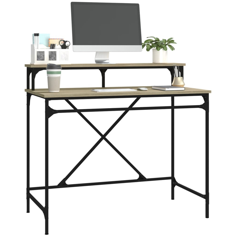 vidaXL Single Shelf Industrial Style Computer Desk Brown Image 4