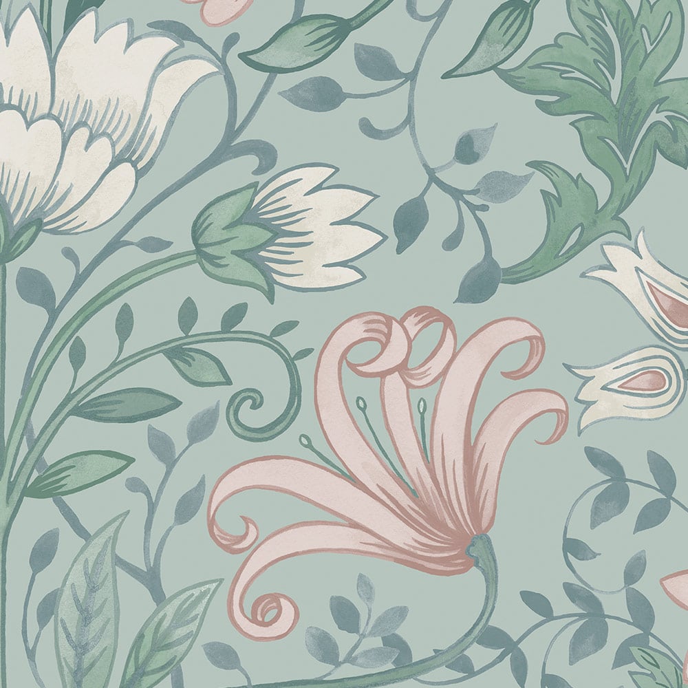 Holden Decor Vintage Floral Soft Teal Wallpaper Image 3