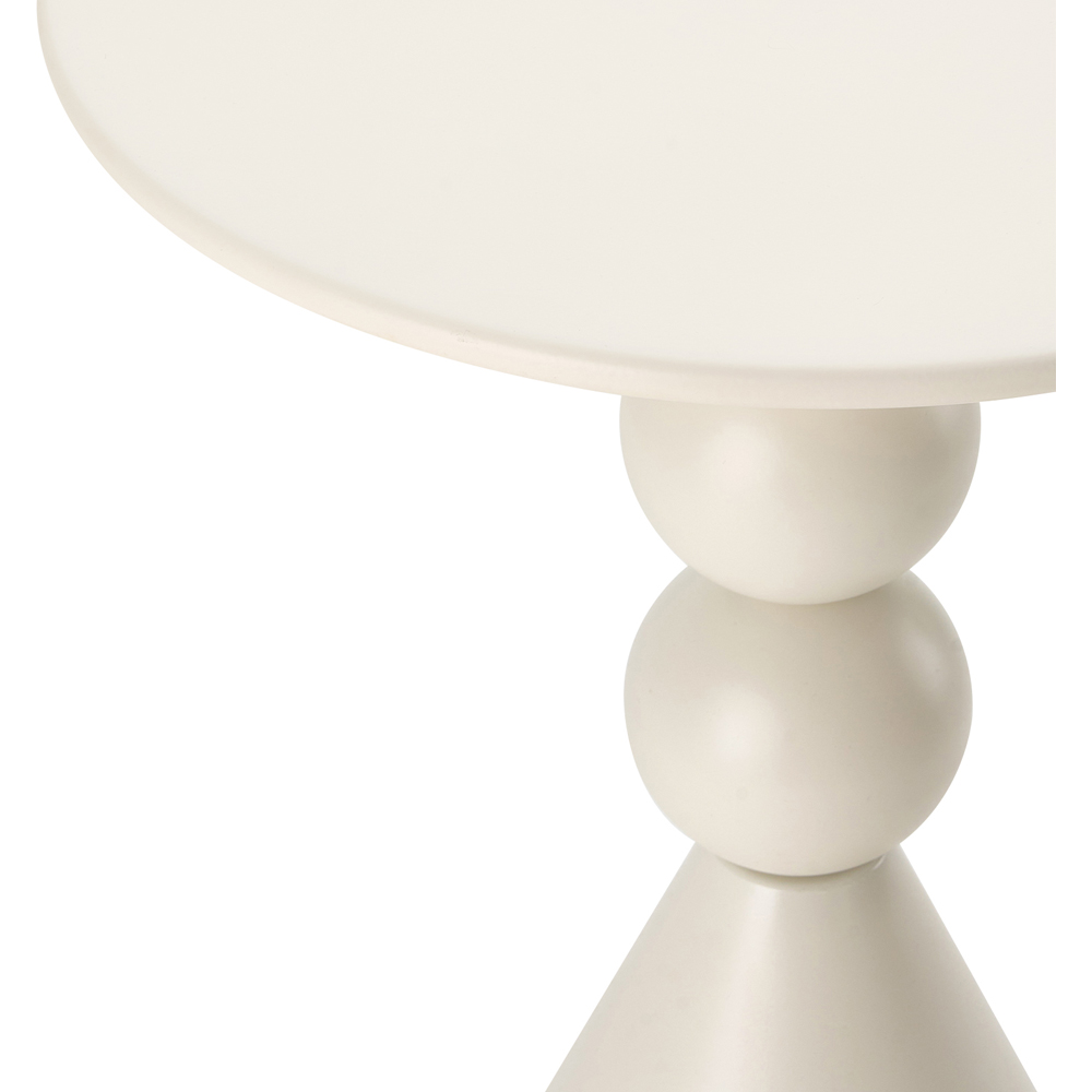 Living and Home Cream White Round Triple Sphere Column and Conical Base Side Table Image 4