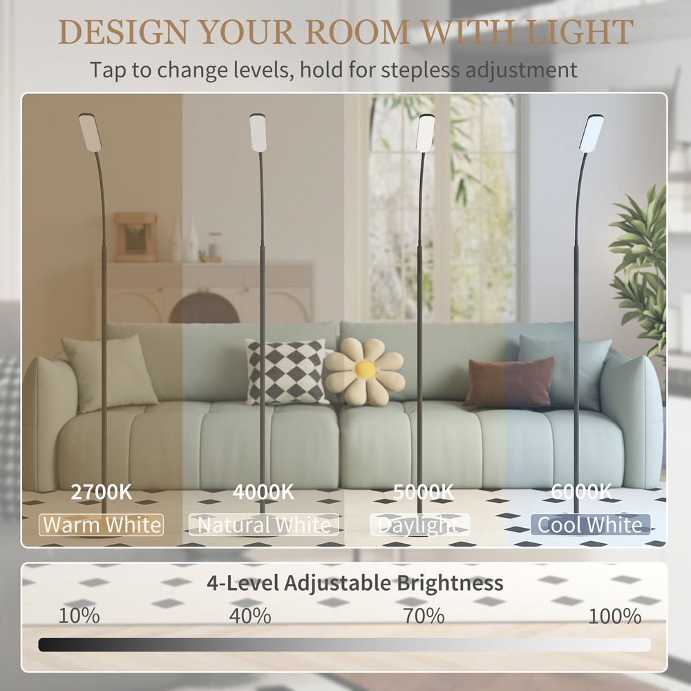 HOMCOM Black LED Adjustable Floor Lamp with Magnetic Remote Image 6