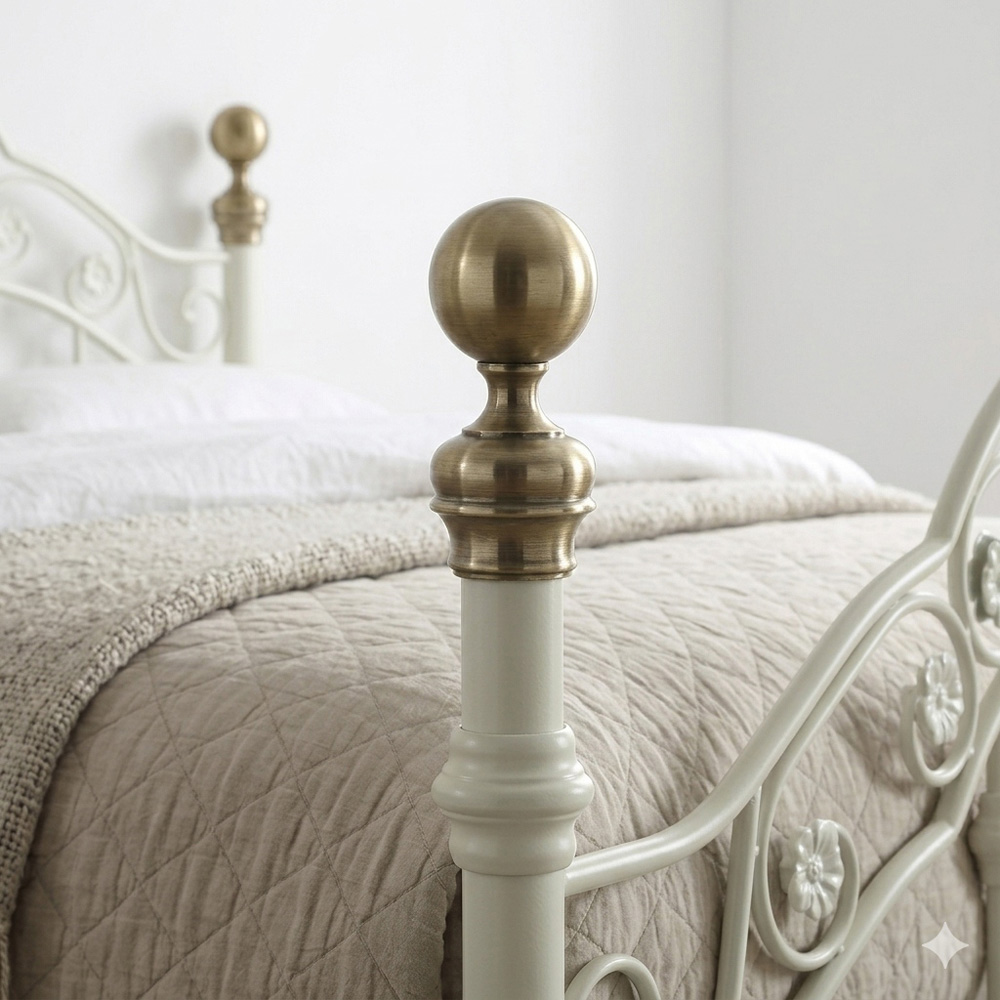 OAT Home Kensington King Size White and Brass Metal Bed Frame Image 6