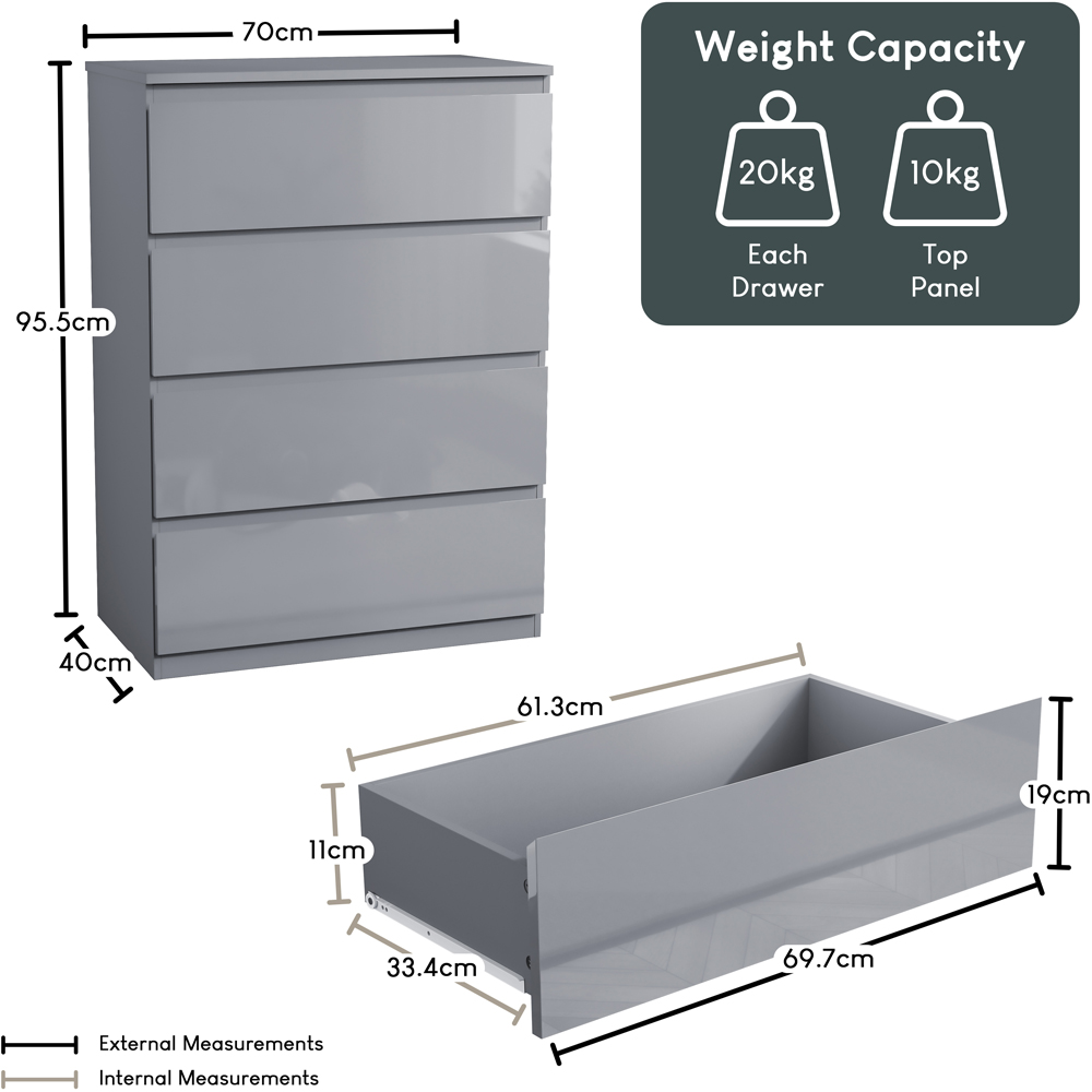 VIDA DESIGNS Glinton 4 Drawer Grey Chest of Drawers Image 9