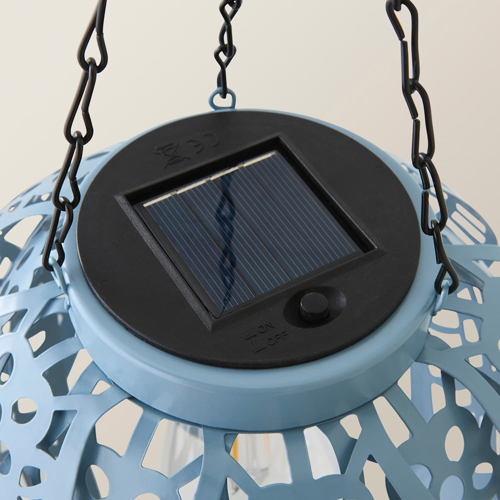 ValueLights Powder Blue Artichoke Solar LED Hanging Outdoor Lantern Light Image 3