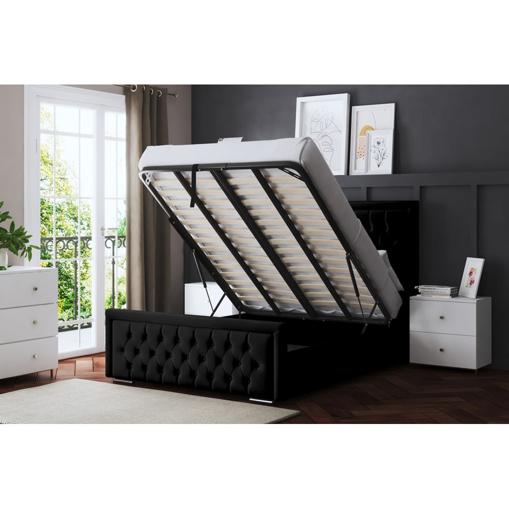 DS Living Allegra Double Black Upholstered Ottoman Bed with Headboard Image 5