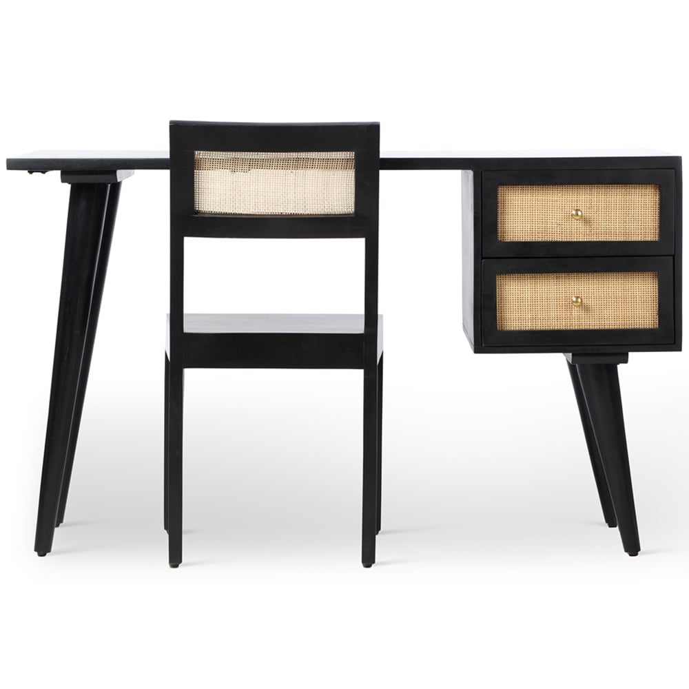 Desser Venice 2 Drawer Black Rattan and Mango Wood Dressing Table Set Image 2