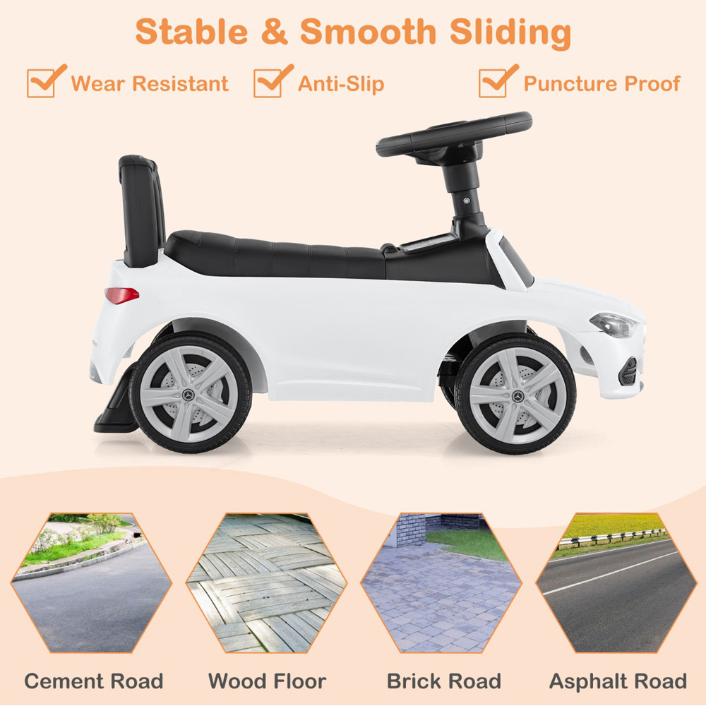Costway Kids White Licensed Mercedes Benz Ride On Sliding Car with Horn and Engine Sound Image 5