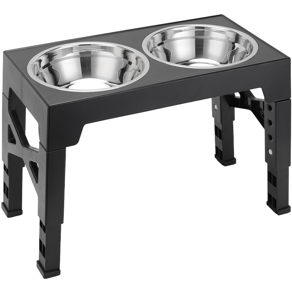 H&O Direct Stainless Steel Height Adjustable Elevated Double Bowl Pet Feeder Image 1