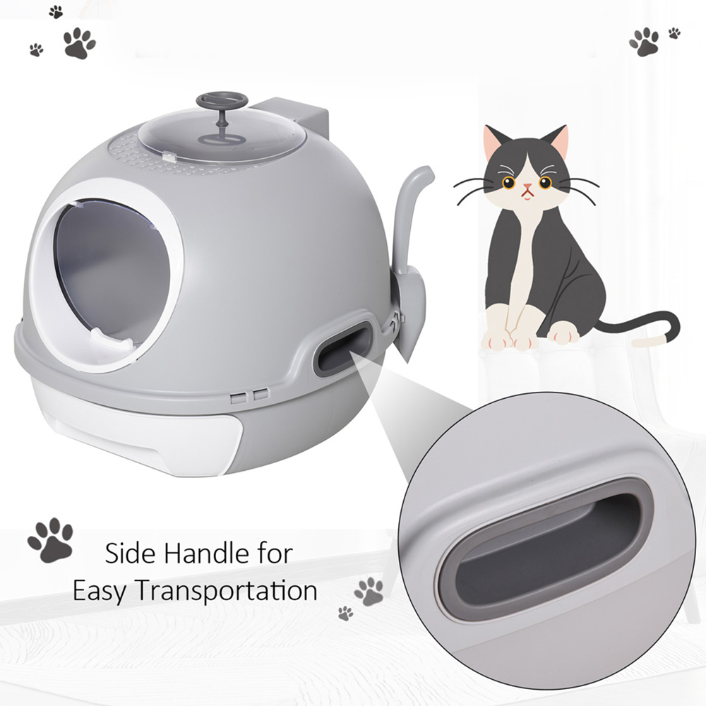 PawHut Grey Space-Capsule Style Cat Litter Box 47 x 55 x 44cm Image 3