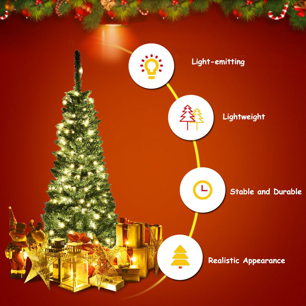 Costway Pre Lit Artificial Pencil Christmas Tree 6.5ft Image 8