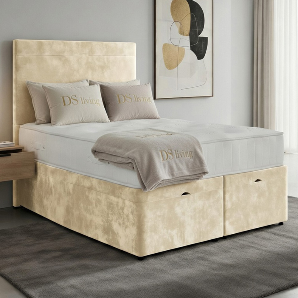 DS Living Muse King Size Cream Plush Velvet Divan Bed Image 1