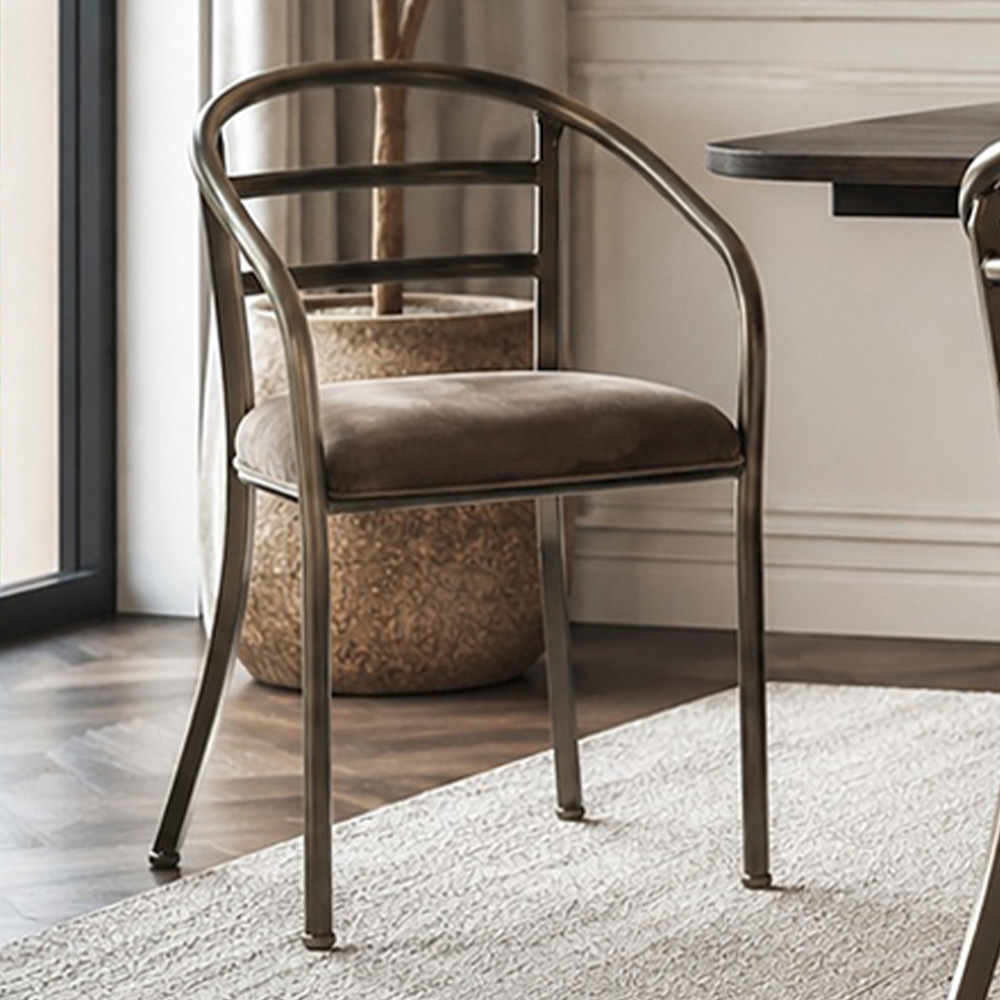 Premier Housewares New Foundry Brown Industrial-Style Curved Dining Chair Image 1