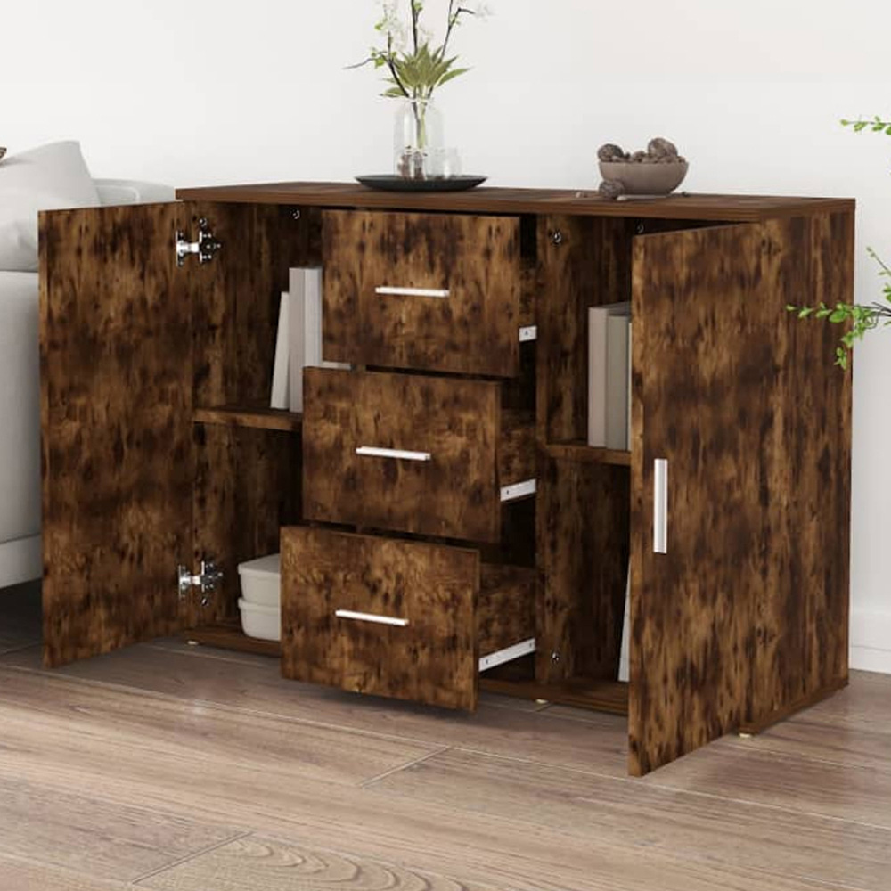 vidaXL 2 Door 3 Drawer Smoked Oak Sideboard Image 1