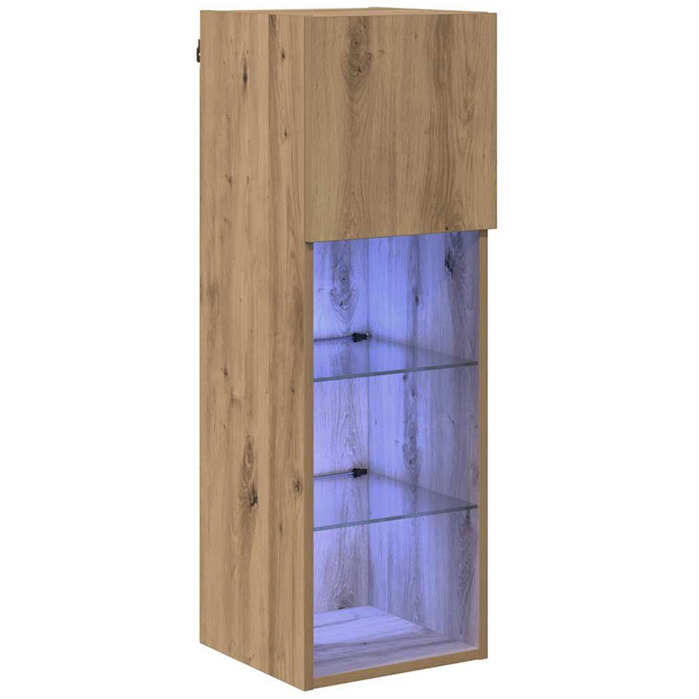 vidaXL Single Door 3 Shelf Artisan Oak Wall Mounted LED TV Unit Image 2