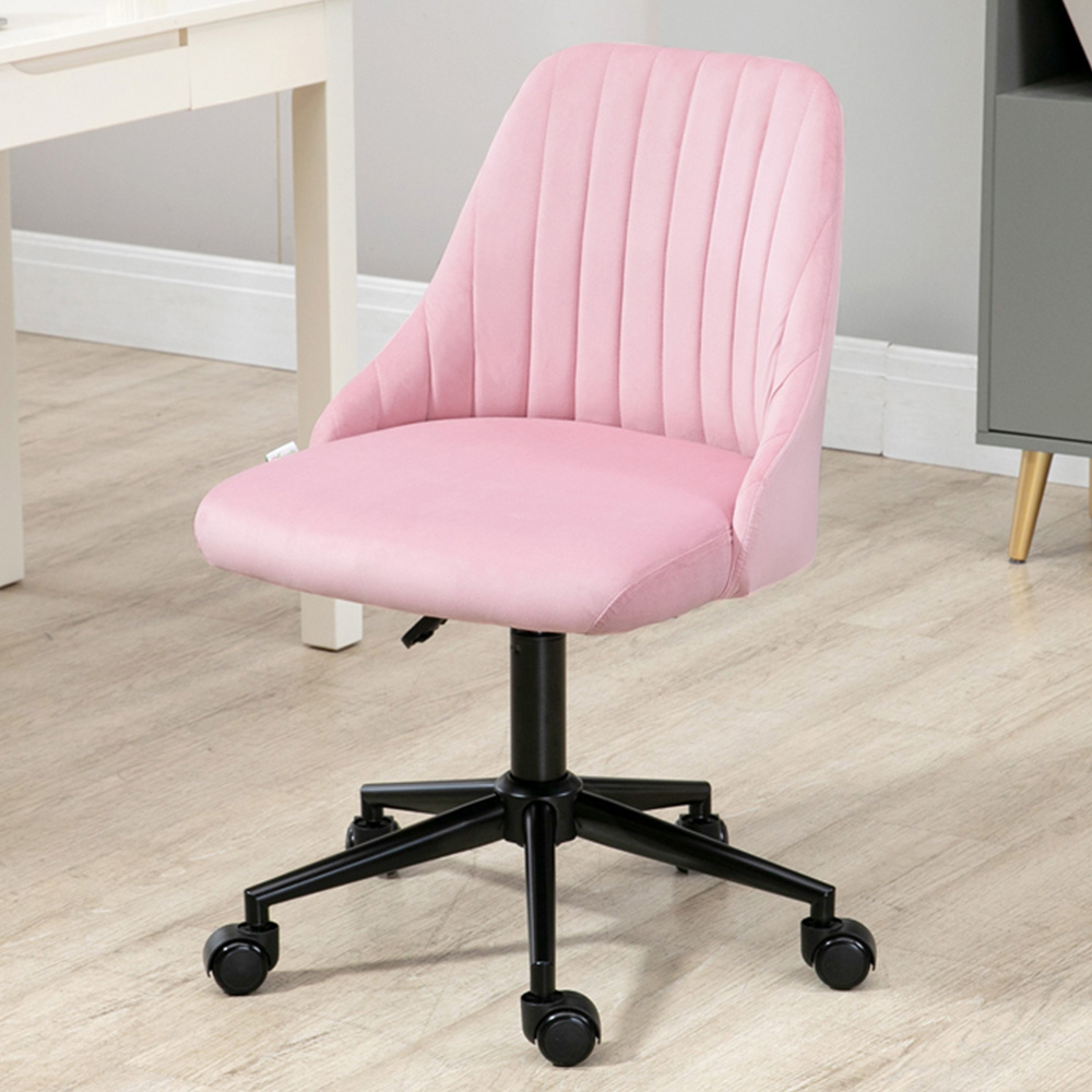 Portland Pink Velvet Office Chair with Adjustable Height and Wheels Image 1