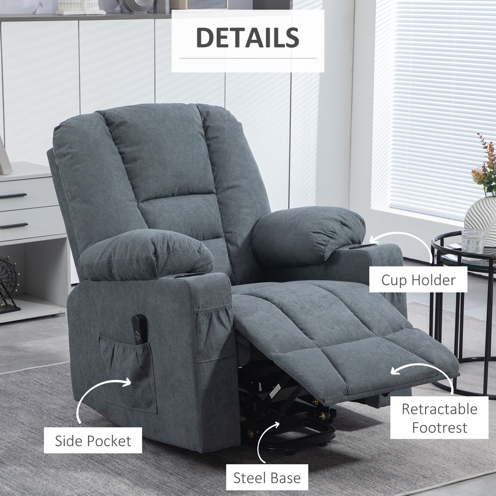 HOMCOM Grey Power Lift Recliner Chair with Remote Image 7