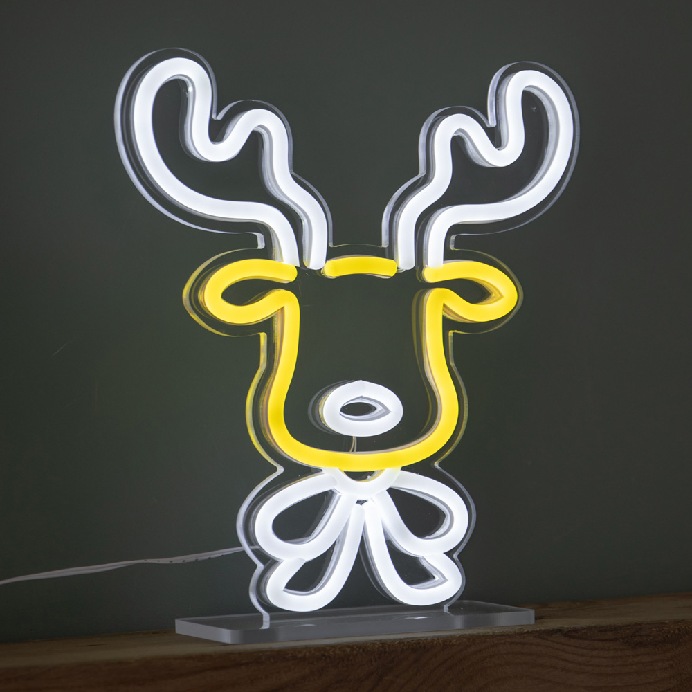 Samuel Alexander Neon Reindeer Face Tabletop Christmas Decoration 25cm Image 1
