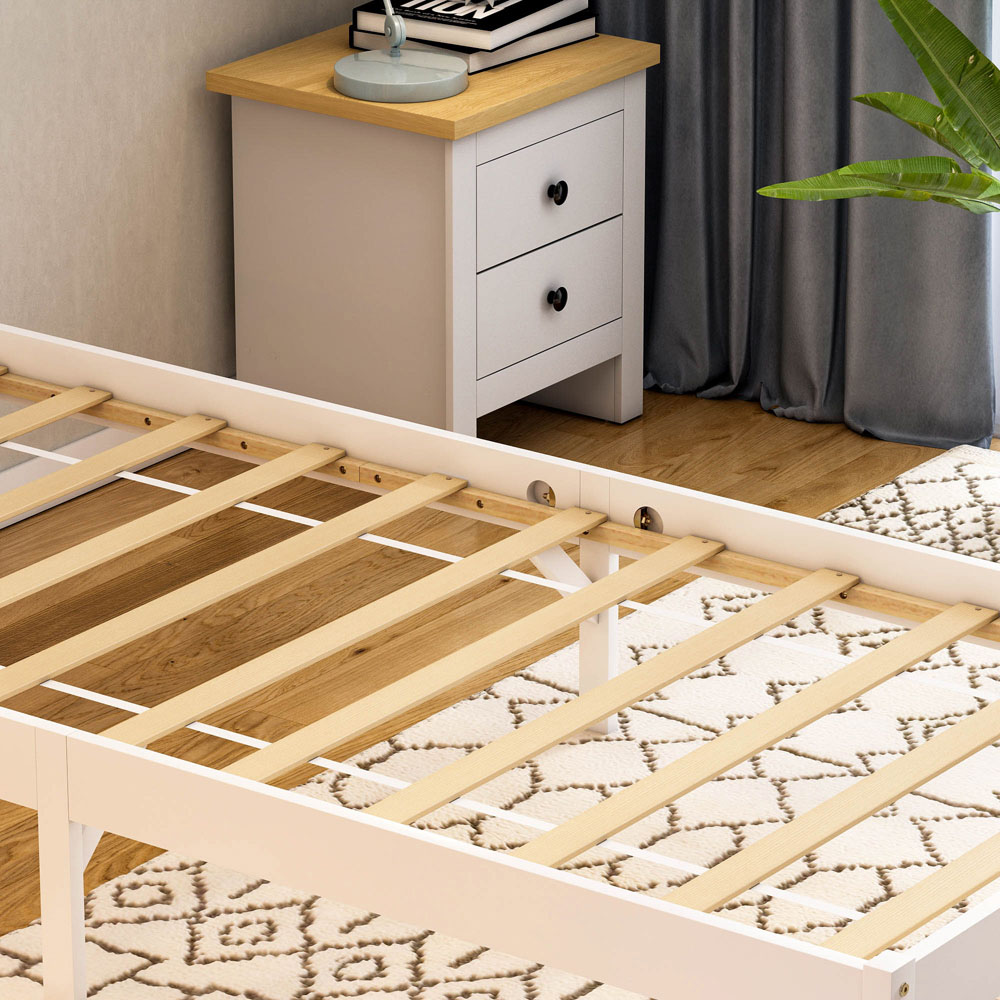 Vida Designs Milan Single White and Pine Low Foot Wooden Bed Frame Image 3